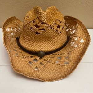Summer Women Hand-woven Western Cowboy Paper Straw Hat Wide Wired Brim